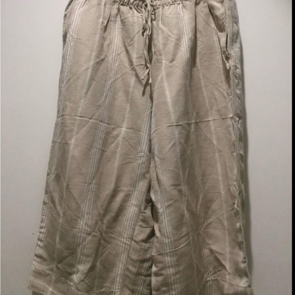 Lane Bryant Cropped Capri Pant with Drawstring Waist Tan Linen Blend 18/20